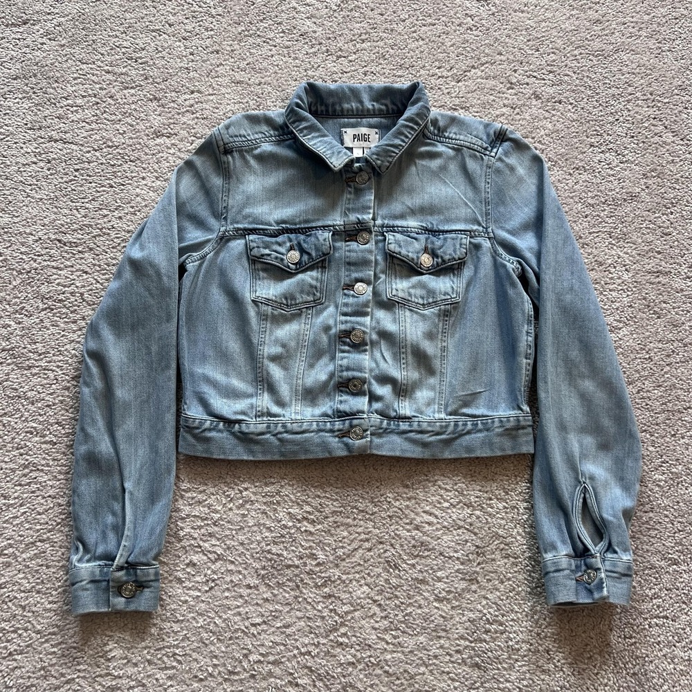 Paige Zadie Denim Jacket Womens Small Blue Light Wash Cropped Button Front